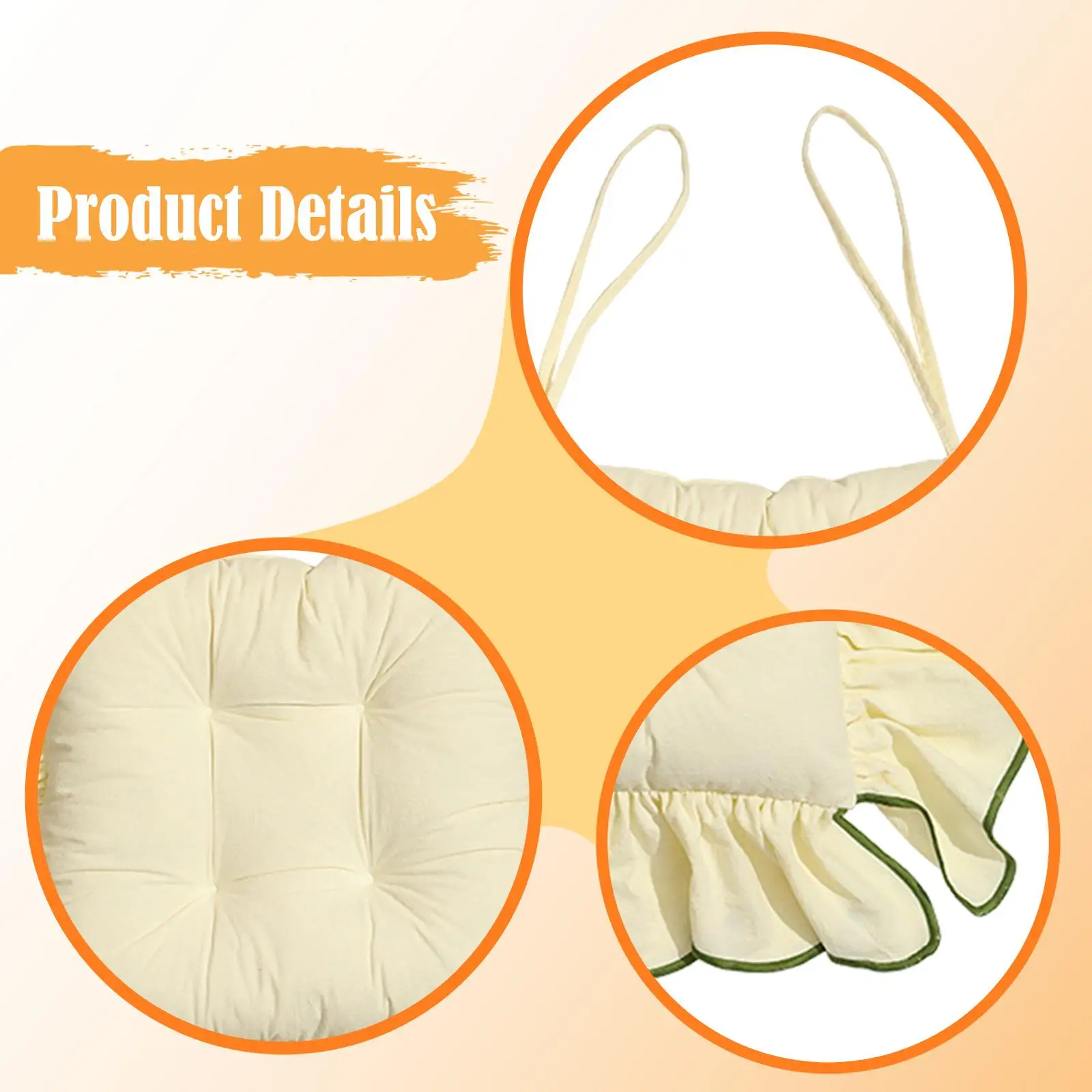 Premium Cotton Non Slip Chair Pad Ruffled Edges Cushion 40x40 for Dining Chair Kitchen Living Room Seating