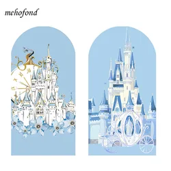 Mehofond Custom 2-Sided Blue Castle Princess Girl Birthday Party Baby Shower Covers Chiara Arch Background Decor Backdrop Photo