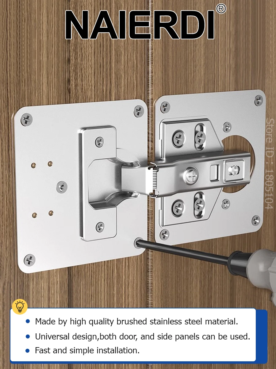 

NAIERDI 4/8/12pcs Stainless Steel Cabinet Door Hinge Repair Kit Kitchen Cupboard Door Fixing Plate Hinges Replacement Set