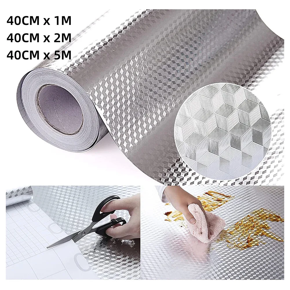 1/2/5M Kitchen Countertop Oil-Proof Sticker Waterproof Heat Resistant Aluminum Foil Wall Sticker For Drawer Cabinet Backsplash