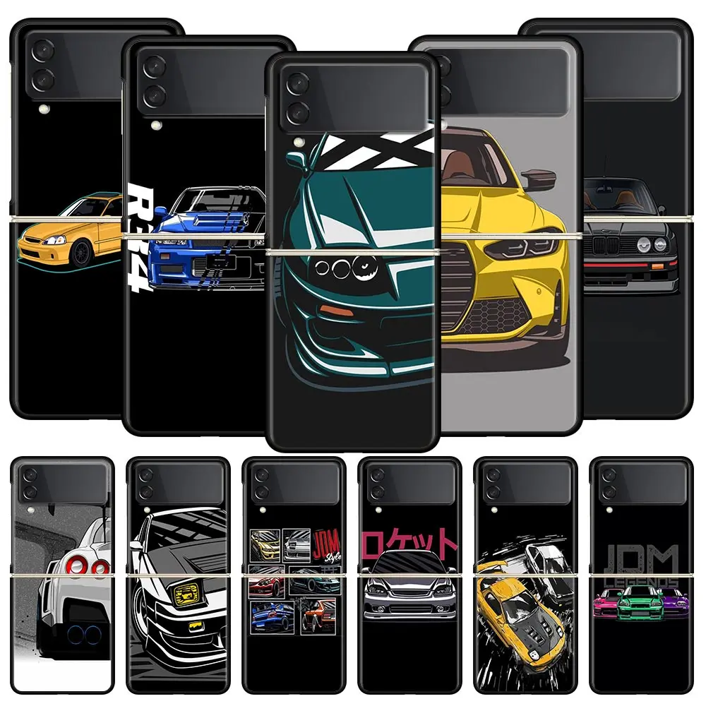 JDM Type R Civic Sport Car Phone Case For Samsung Galaxy Z Flip3 Flip4 Flip5 PC Shell For Z Flip 3 4 5 Black Hard Folding Cover