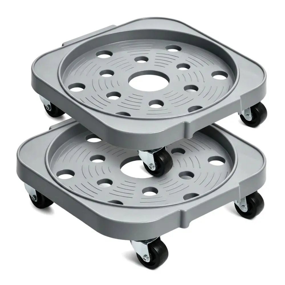 2PCS Durable Grey Plant Roller Base Heavy Duty PP Movable Tray Fixed Storage Movable Rolling Plant Caddy
