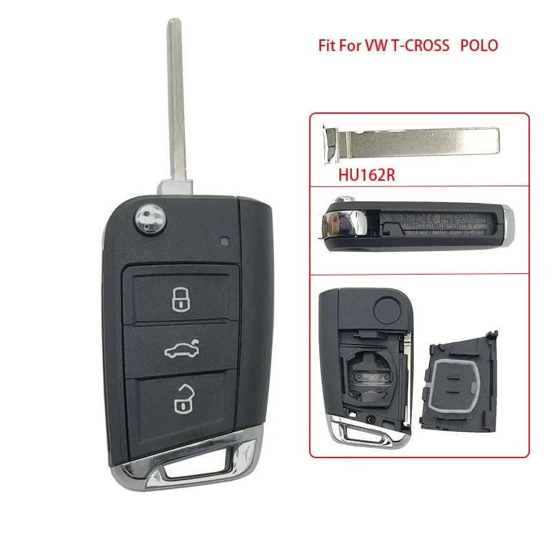 

Cocolockey Folding Key Case Shell Fob for VW T Cross POLO Plus 2018-2022 3Button Remote Flip Car Key Cover Repair NEW HU162R