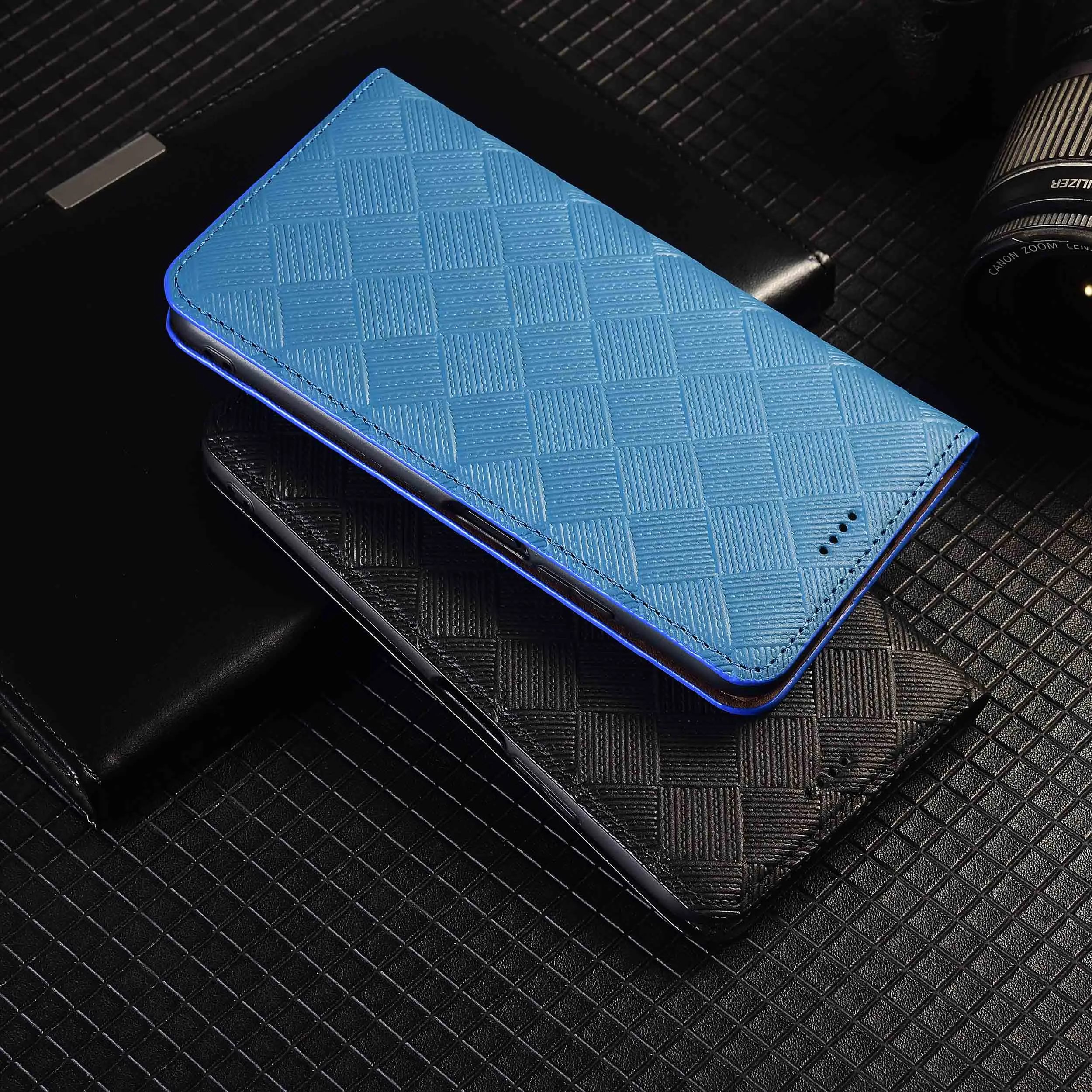 For Sony Xperia 1 5 10 II III IV V VI VII Knit Pattern Of Genuine Leather Wallet Flip Phone Cover Case Cowhide Scratch-Resistant