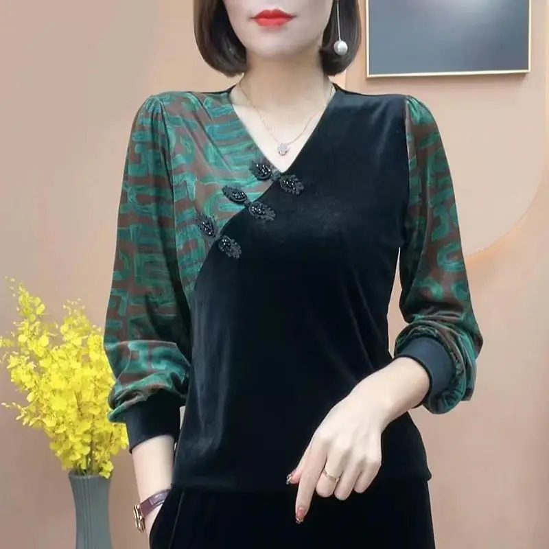 Camisa holgada informal de gran tamaño, camisa con estampado de Patchwork versátil, Estilo Vintage, moda de primavera y otoño, 2023