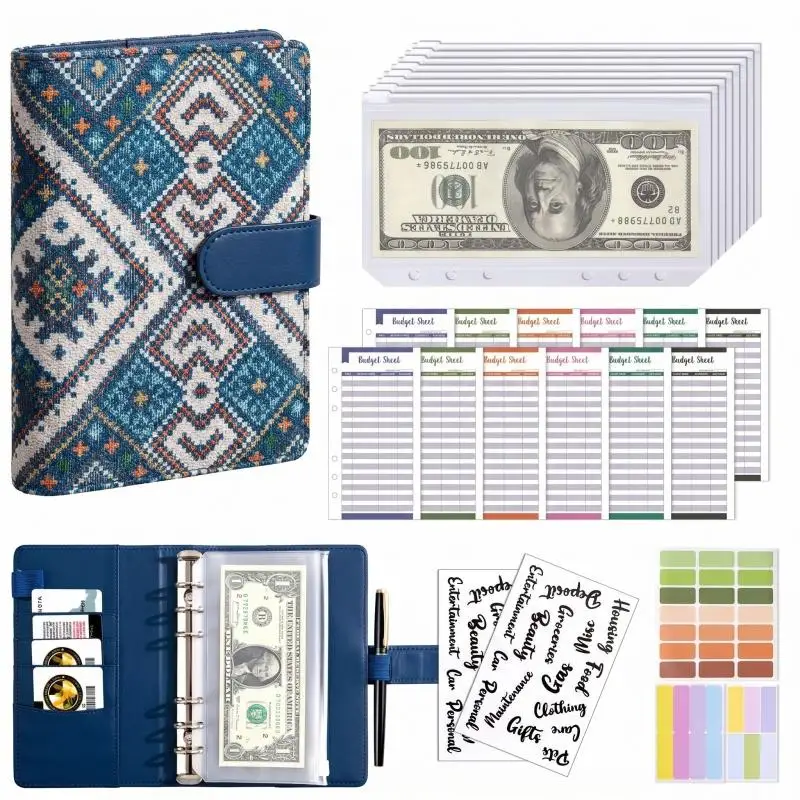 Carnet à 6 anneaux en cuir PU A6, design élégant, couverture de carnet de notes personnelle, peut être utilisé pour le stockage de budget en espèces