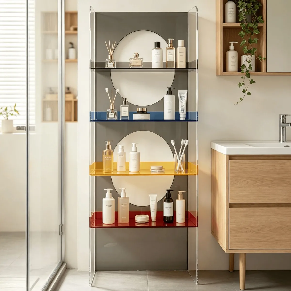 High-value transparent storage rack, simple multi-layer waterproof and moisture-proof bathroom floor cabinet, durable bathroom
