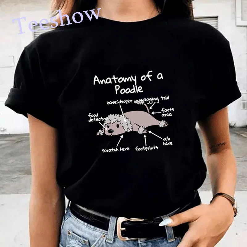 Anatomie Van Een Poodie Vrouwen Kawaii T-shirts Zomer Casual Gedrukt Grappige T-shirt Harajuku Korte Mouw Witte T-shirt Vrouwelijke