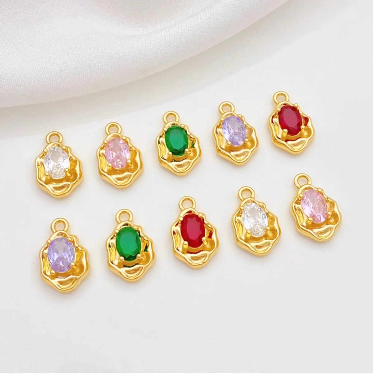 18K Gold Plated Irregular Color Cubic Zirconia Charm Pendant DIY Findings for Handmade Beaded Bracelet Necklace Jewelry Making