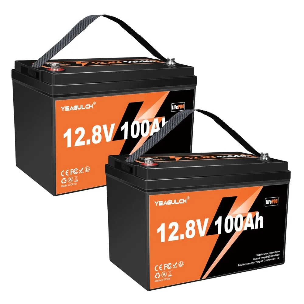 12V 100Ah LiFePO4 Battery Pack 1.28kWh 100A BMS 15000+ Deep Cycle Rechargeable Lithium Iron Phosphate for RV Marine, Custom