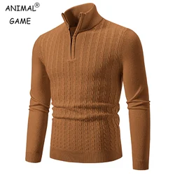 New Men's Pullover Warm Solid Color Half Zipper Sweater V-neck Long Sleeve Sweatwear Men's Knitted Sweatshirts Winter Top