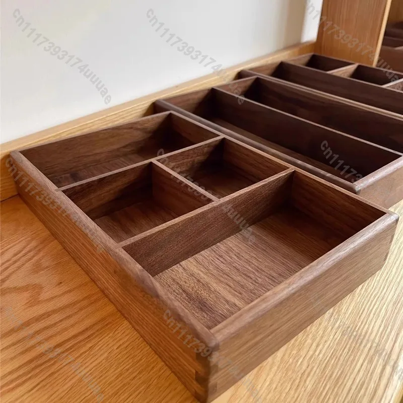 Compartment Solid Walnut Desk Organizer, Precision‑Crafted Wooden Storage Box for Office Stationery Supplies