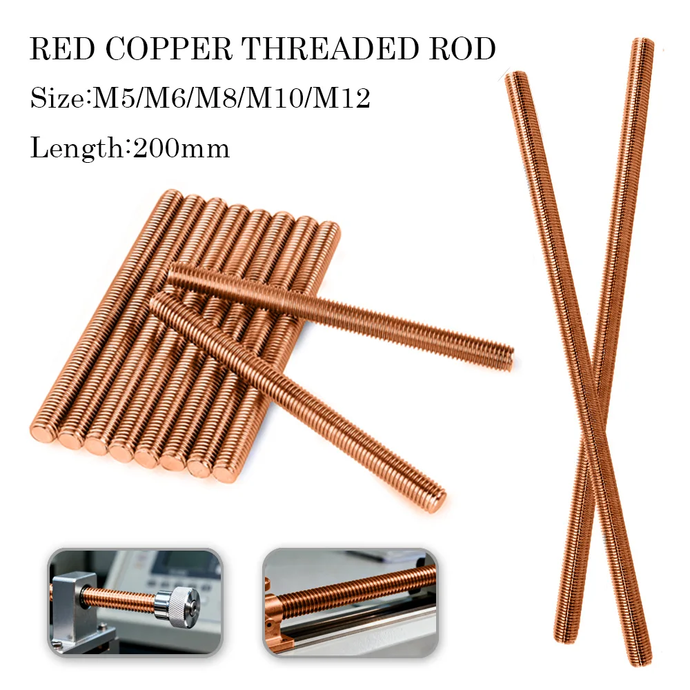 

1pcs Coppers Threaded Rods M5 M6 M8 M10 M12 200mm Threaded Bar Studding Fasteners ,Brass Threaded Studding Bar