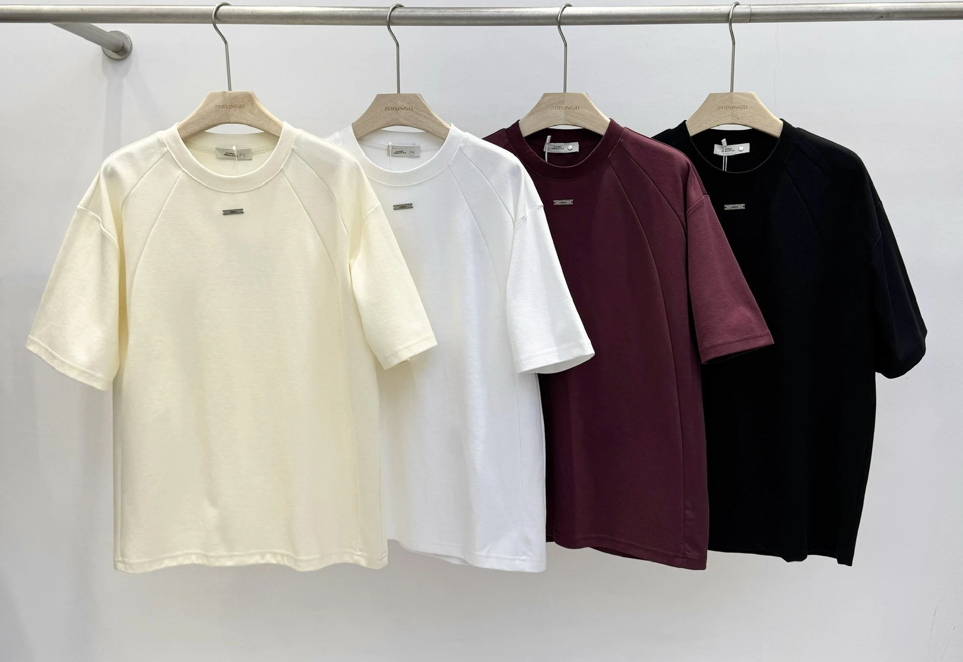 

Cotton short sleeved T-shirt with shoulder sleeves, men's summer American fashion brand metal decoration round neck T-shirt/8769