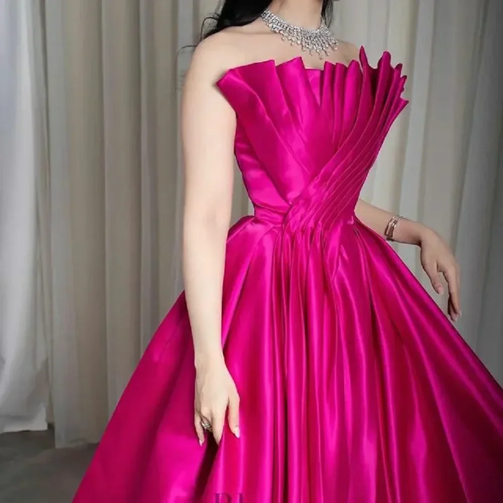 Evening Dresses for Women Fashion Strapless Pleat Draped Party Gowns Chic Sleeveless Elegant A-Line Sweep Train Prom Dresses