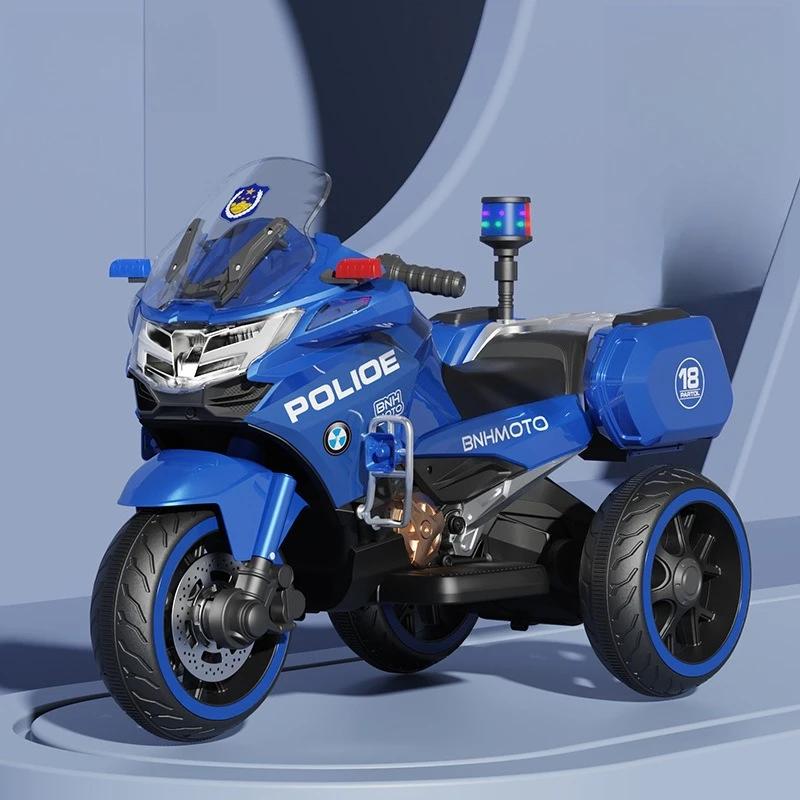 Motocicleta elétrica policial de tamanho grande para crianças – brinquedo recarregável alimentado por bateria com pneus off-road Knight Adventure Design