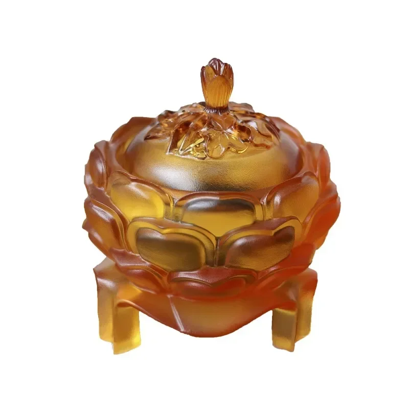 Glazed lotus incense burner ornament three-legged smoked Buddha set Boshan table Zen