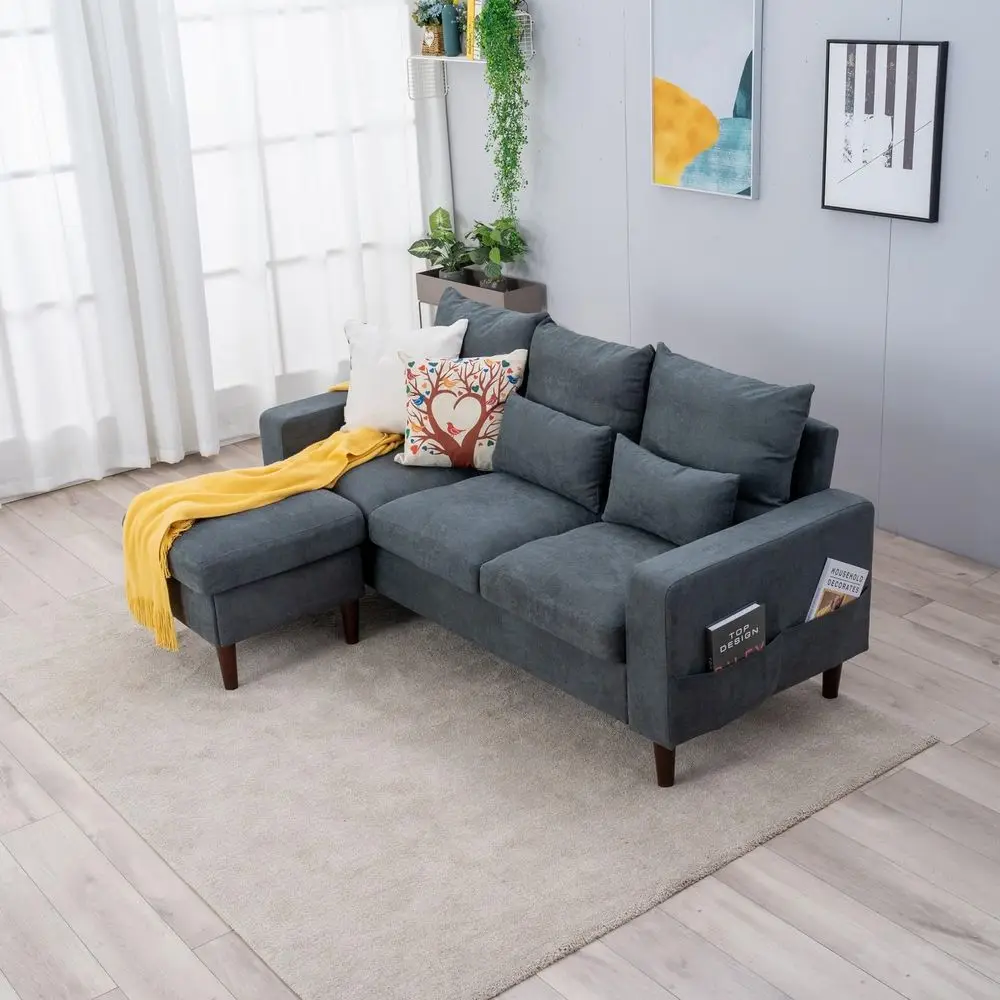 

3Seat Sofa Couch with Reversible Back Cushions Modern Fabric Sofa 3 Seater Couch for Small Apartment Grey, 3 Seater with Ottoma