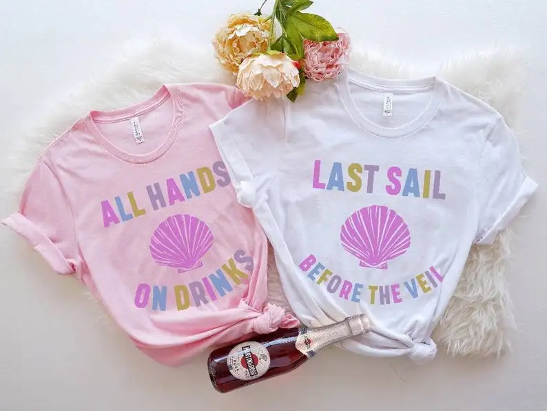 Last Sail Before The Veil, Bridal Party Shirts Getting Ready Nautical Bachelorette Party Shirts, Beach Bachelorette 100% Cotton