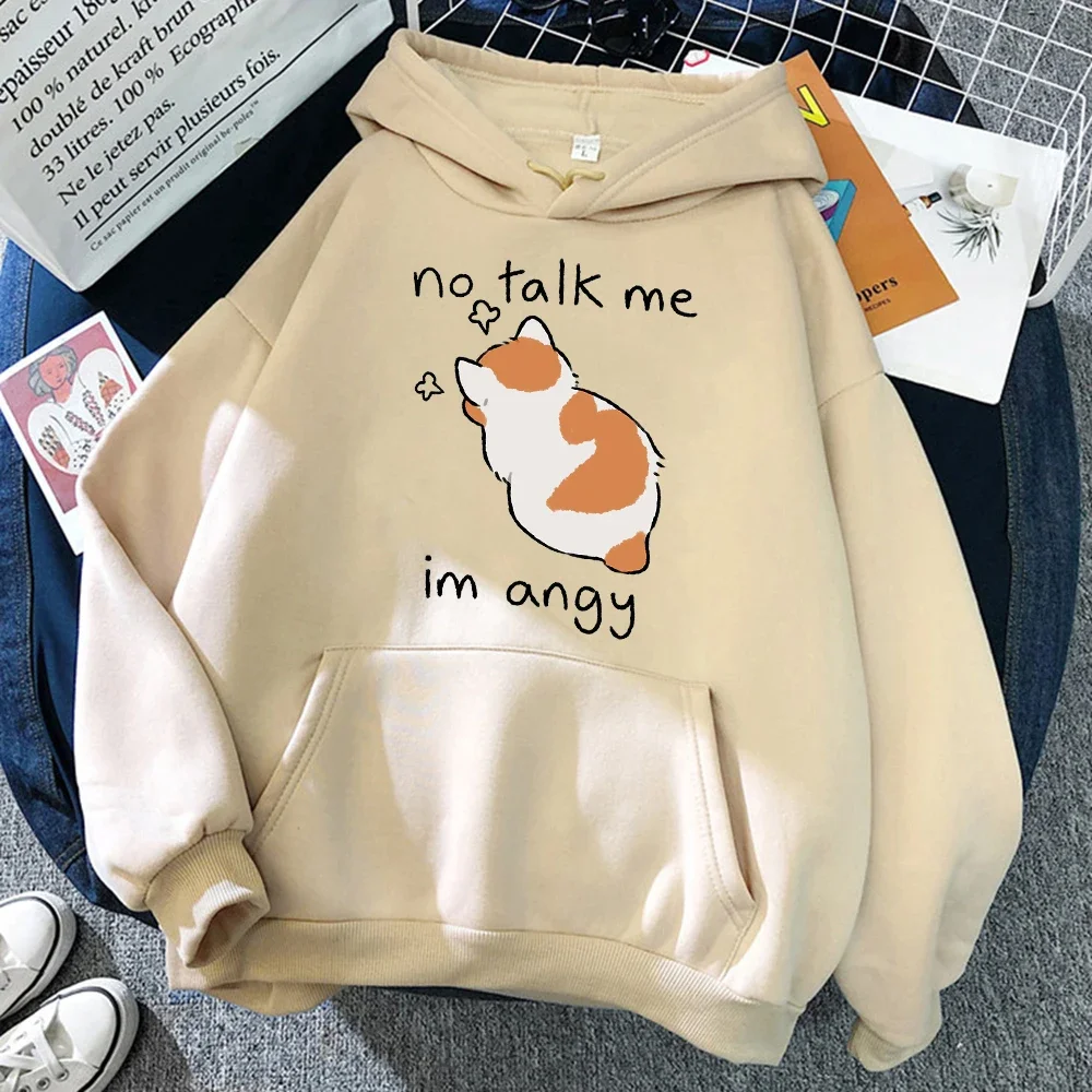 

No Talk Me Cute Angry Cat Print Women Hoody Hip Hop Soft Sweatshirt Casual Fleece Oversize Streetwear