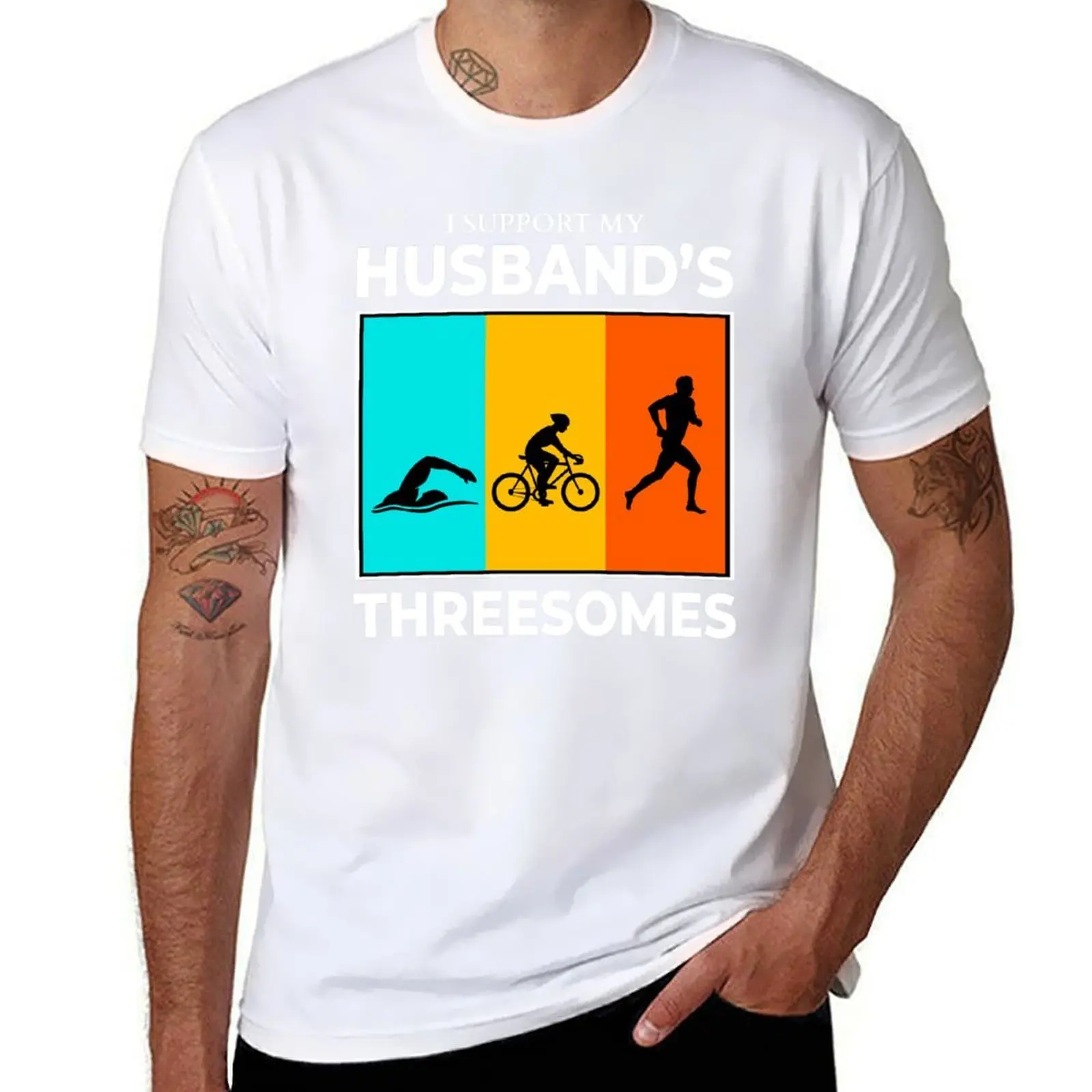 

Swim Bike Run Triathlon Triathlete Husband Wife T-Shirt cotton tshirt 100% man t shirts for men T-Shirt