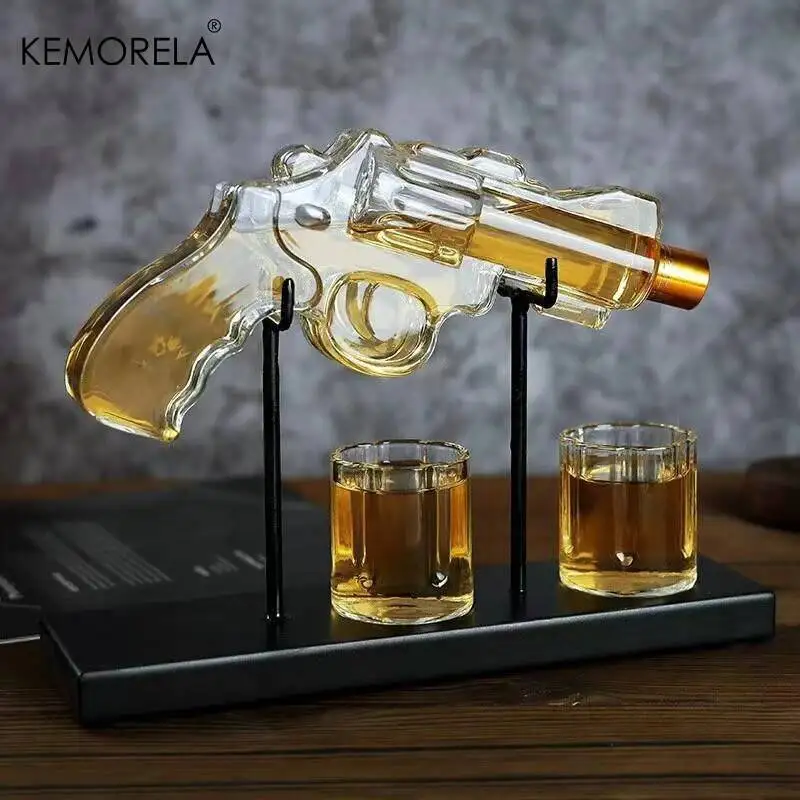 Revolver Gun Shape Whiskey Decanter Glass Liquor Dispenser Bottle Bar Drinking Vessel Premium Gift For Men Home Bar