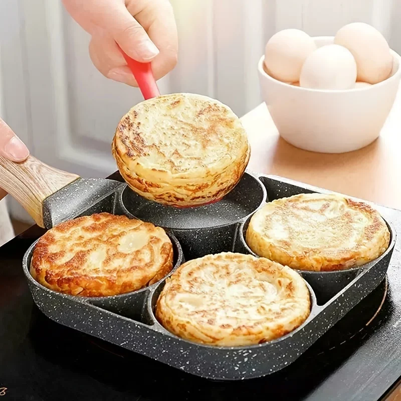 

1pc medical stone four-hole omelette pot household non-stick flats-bottomed egg dumpling pot breakfast egg burger frying pan