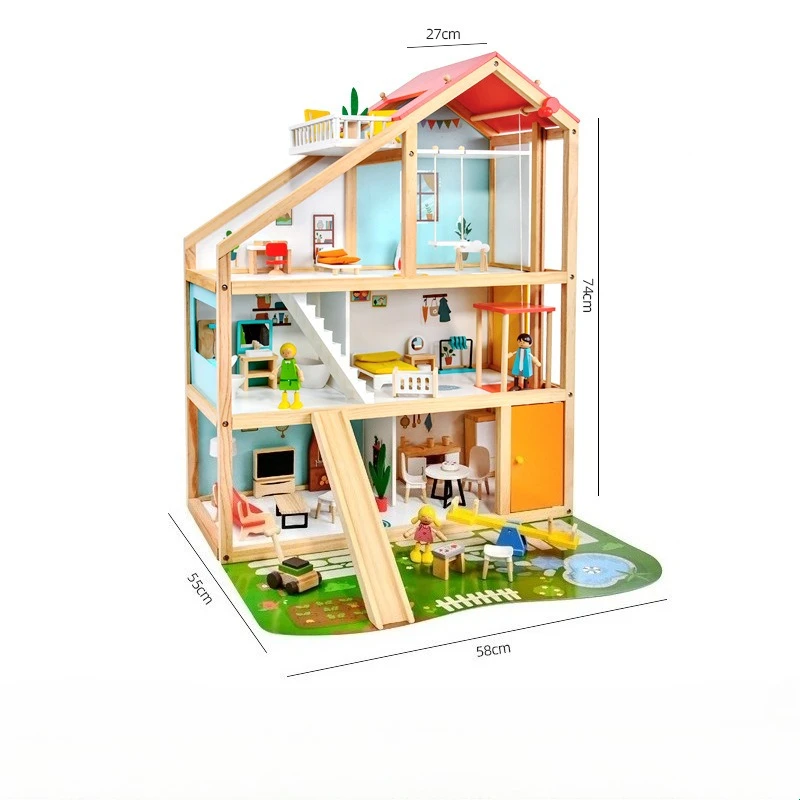 Crianças brinquedo castelo de madeira diy grande casa de boneca em miniatura móveis casa de bonecas acessórios montessori meninas brinquedos jogos de tabuleiro