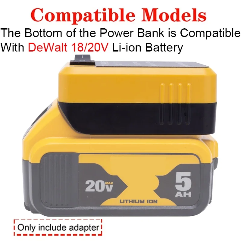 Battery adapter power bank for DeWalt 18/20V Li-ion battery Type-C/USB fast charging interface mobile power tool accessories