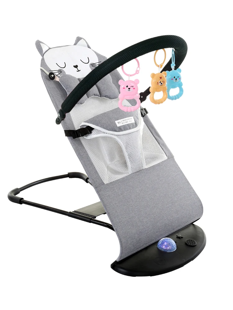 Newborn Metal Rocking Chair With Light Music Baby Cradle Swing Comfortable Recliner Rattle Multi-function Baby Bassinet Cradle