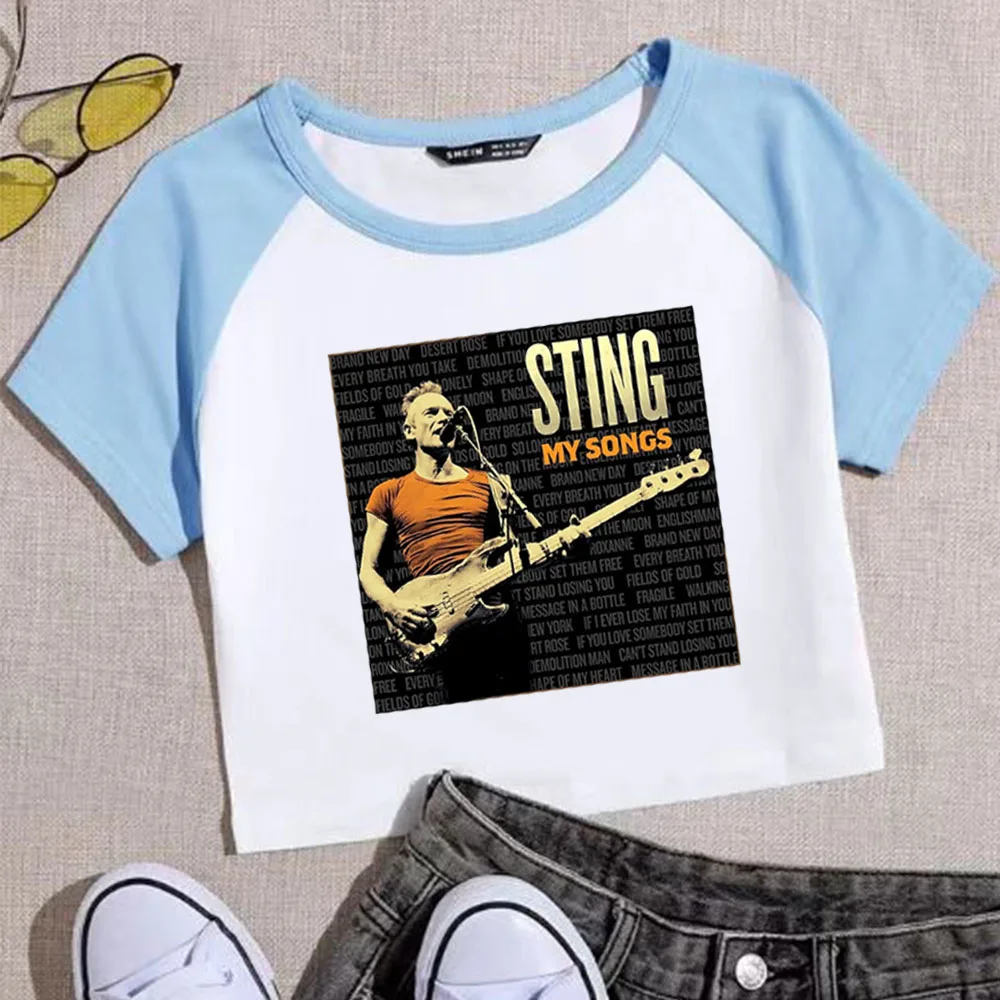 Sting My Songs Crop Tops Women Girls Fashion  O-neck  Short Sleeve Shirt