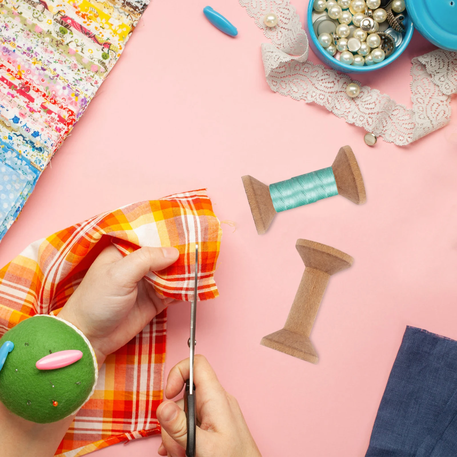 

8 шт., деревянная шпулька из пряжи, пустые катушки для ленты для шитья, нитки для вышивания, плетение проволоки, рулон шнура для рукоделия, прочный хаки, 70x40 мм