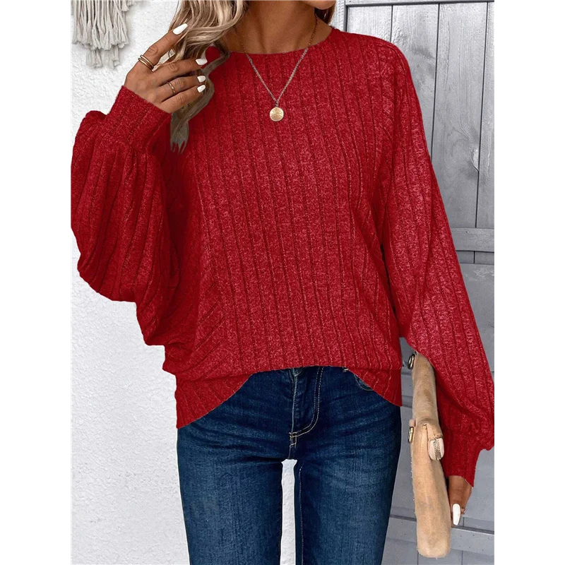 Túnica de talla grande para mujer, Tops de manga larga, Jersey holgado y elegante con cuello redondo, suéteres básicos