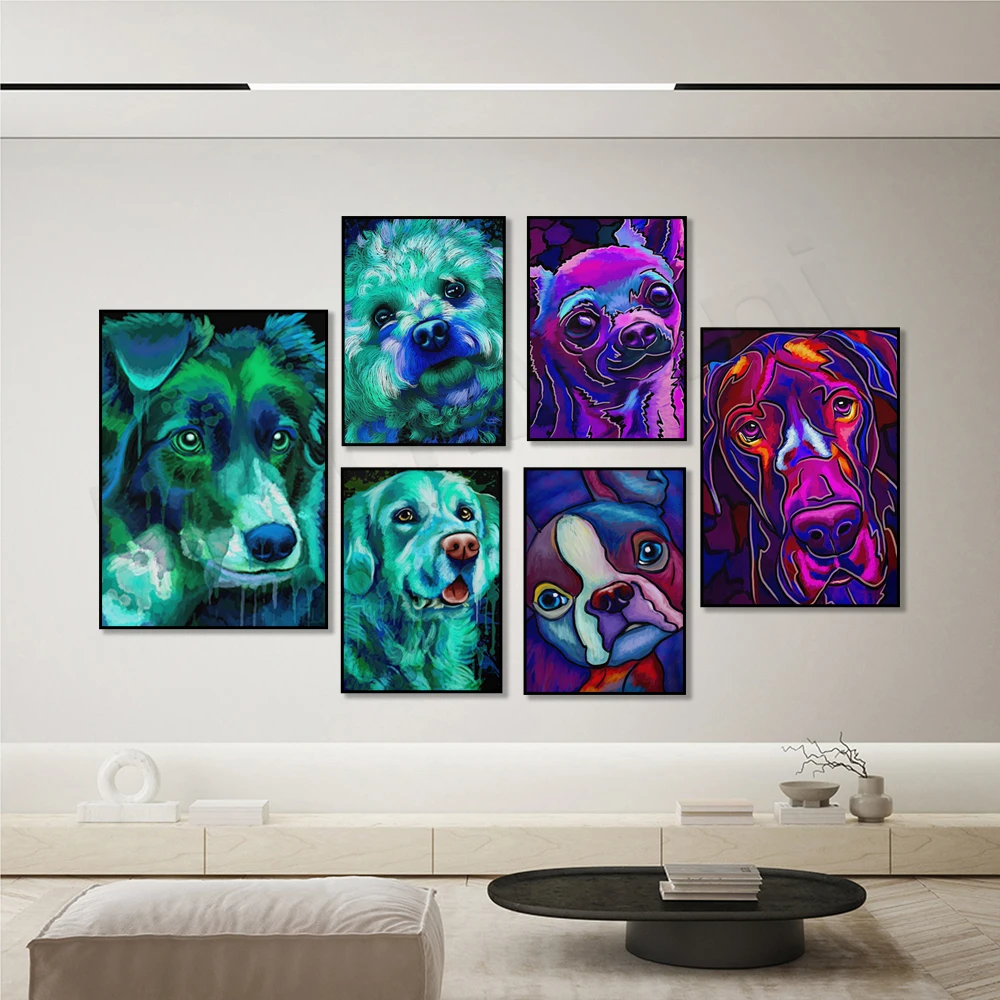 Watercolor schnauzer, great dane, bulldog, border collie, boston terrier, poodle, shih tzu, golden retriever, pet dog poster