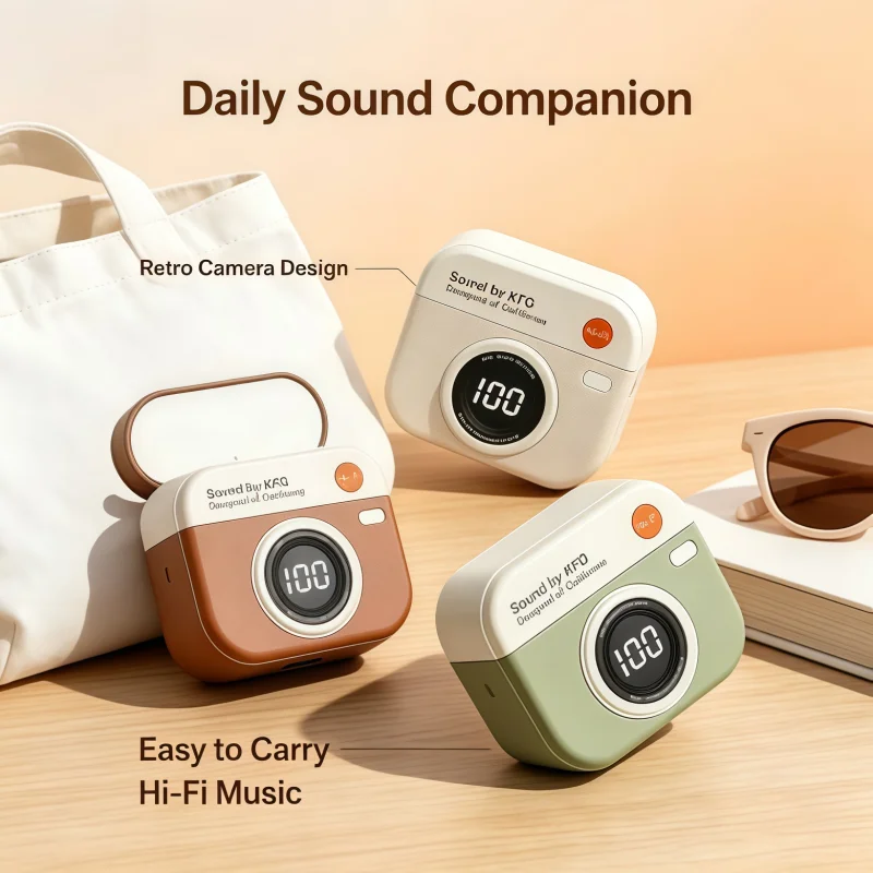 New Retro Camera Wireless Earbuds｜LED Digital Display Charging Case, Stylish Bluetooth In-Ear Headphones All-Day Comfort