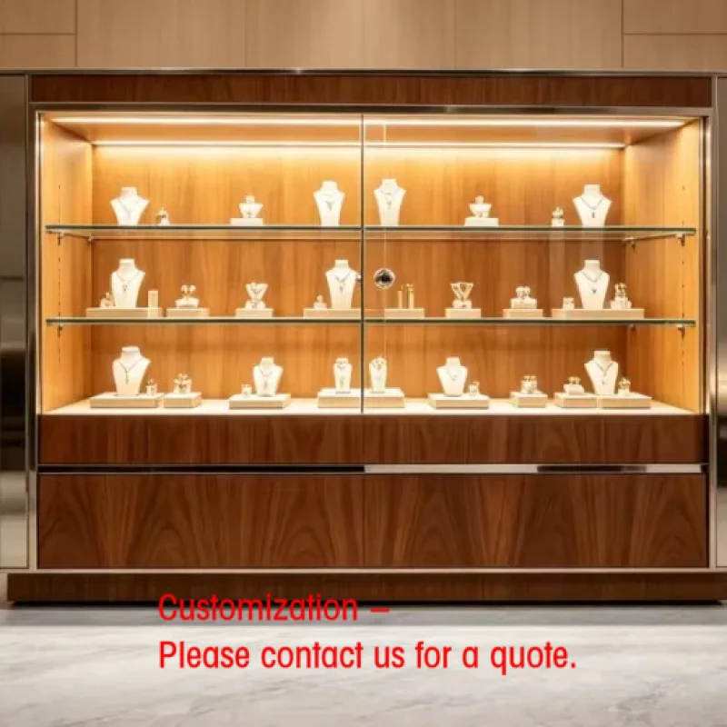 custom.GZowin Factory Directly Wood Stainless Steel LED-Lit High-End Jewelry Display Cabinet Customized Durable High