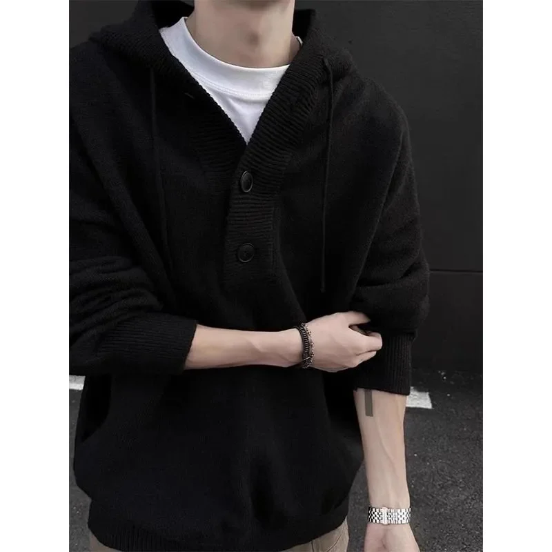 Suéter con capucha para adolescentes para hombres en invierno, suéter de punto grueso y cálido Retro americano perezoso de gama alta, moderno y atractivo