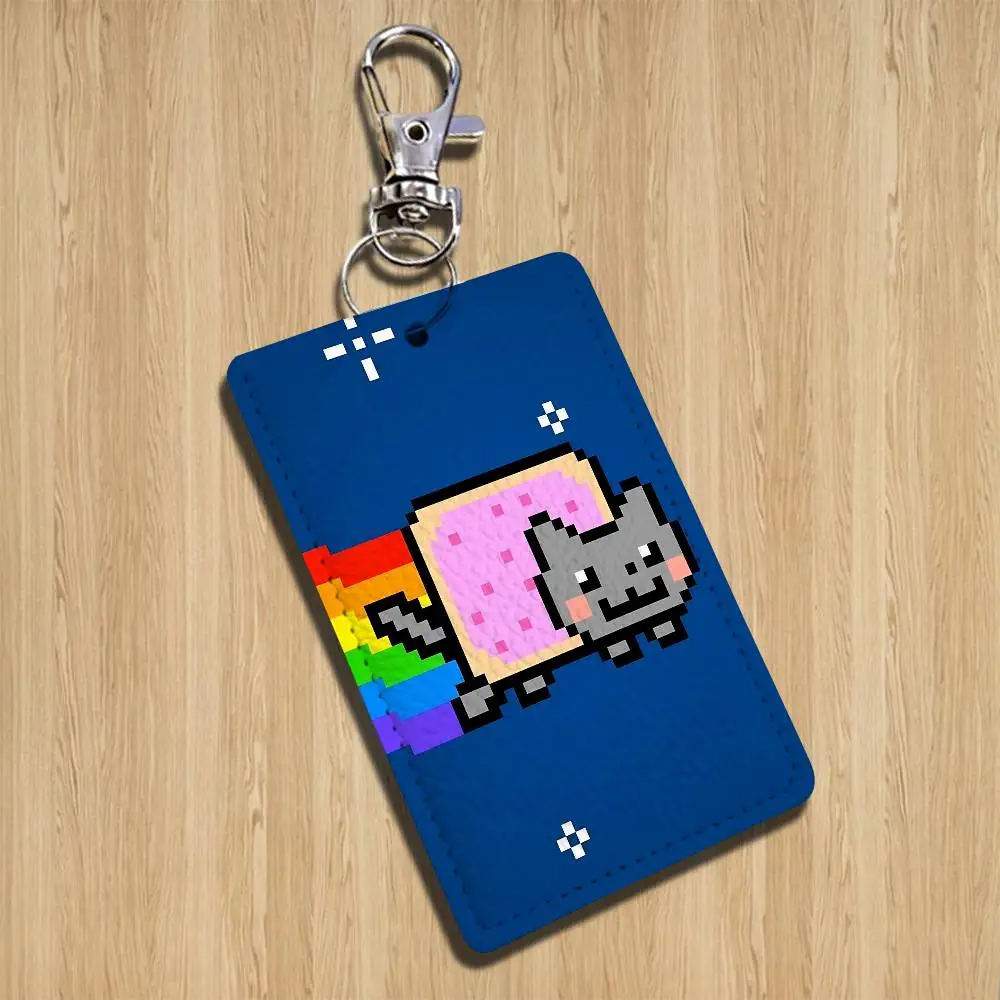cute Rainbow Alien Nyan Cat Keychain Holder Suitable For Subway Bank Card Bus Card Badge Holder Wallet Card Textured pattern image 5