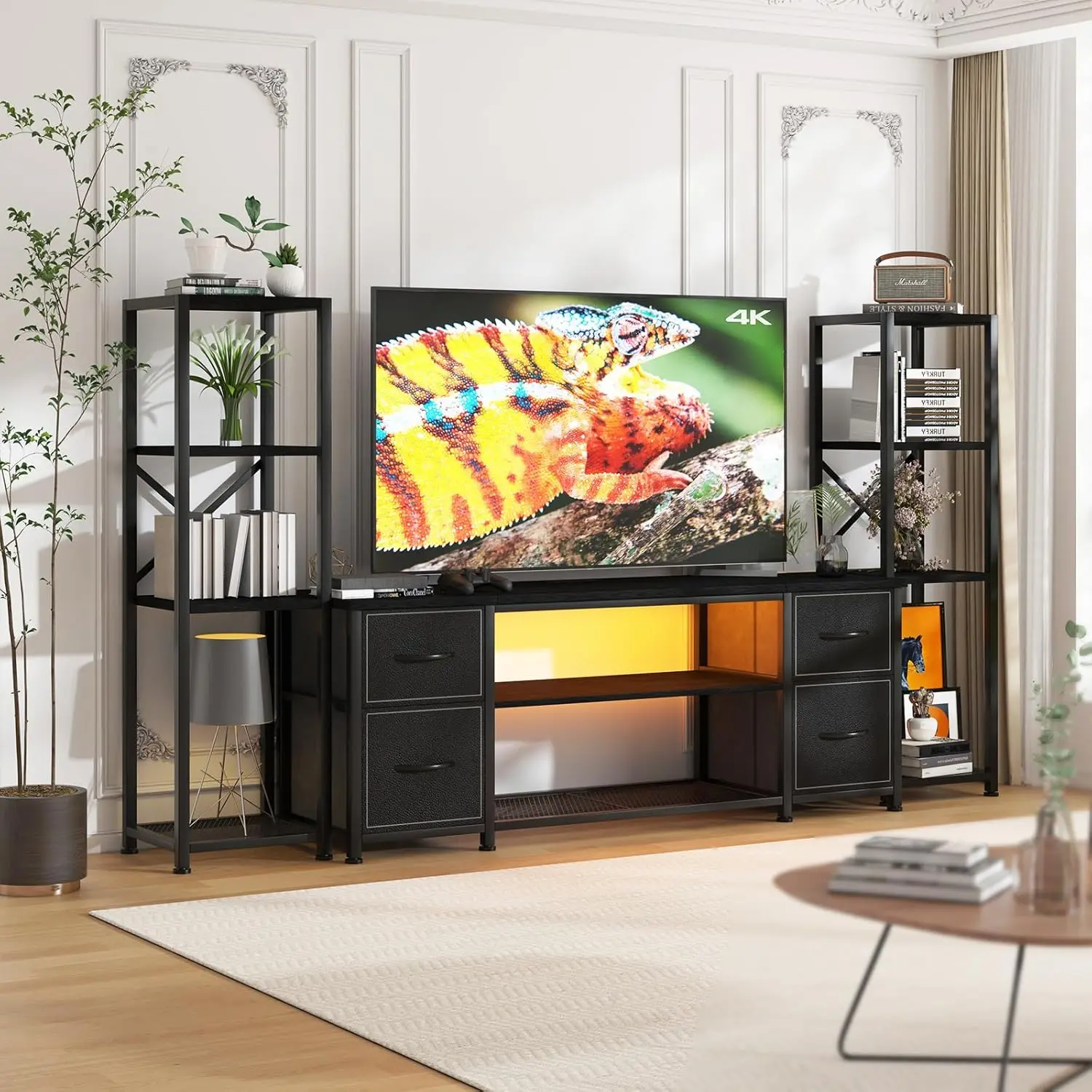 

LED TV Stand 60 Inch for Living Room with Charging Station, Farmhouse Entertainment Center with 2 Industrial Bookshelves
