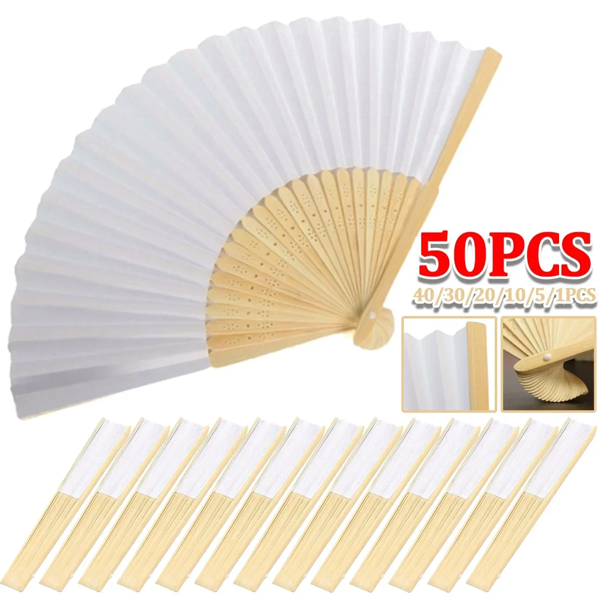 1-50pcs DIY Paper Bamboo Folding Fan Adults Children's Calligraphy Painting Practice Blank White Folding Fan Wedding Party Gifts
