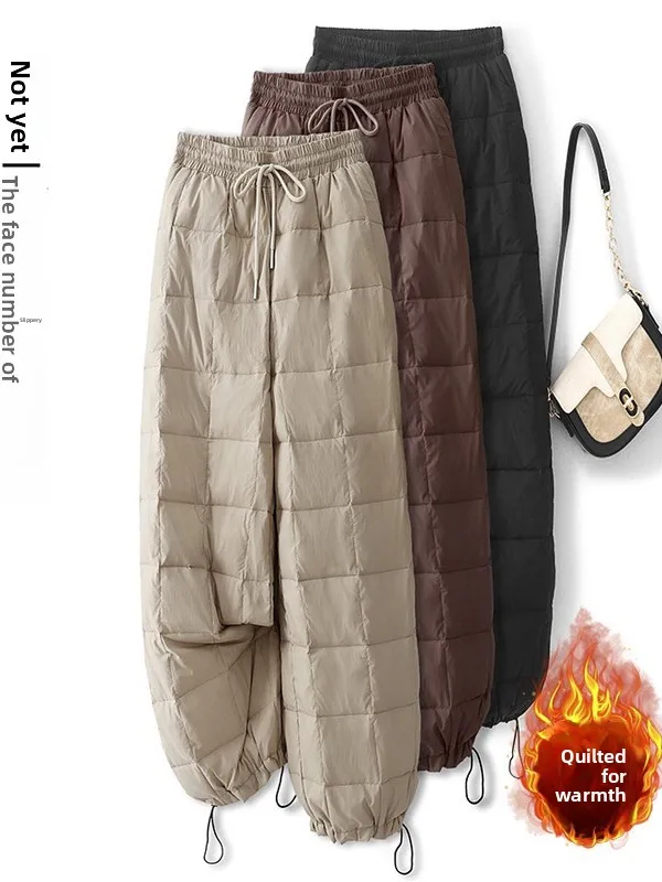 

Winter Warm Cotton Trousers Wide Leg Pants Casual Straight Cut Dstring Outerwear plus Size Women's Slimming Loose Fit