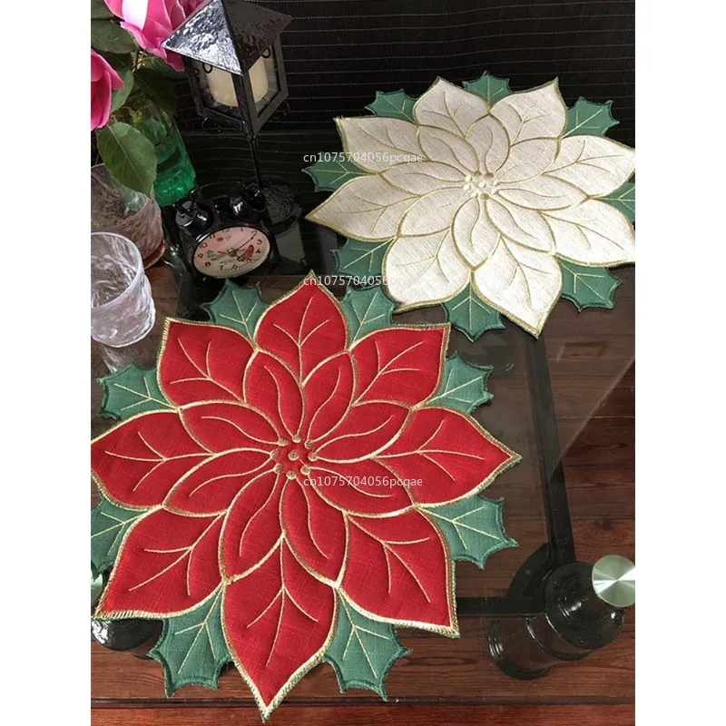 New Christmas Flower Table Runner Lace Embroidered  Cloth Towel Kitchen Tablecloth Home Furnishing Decoration Accessories