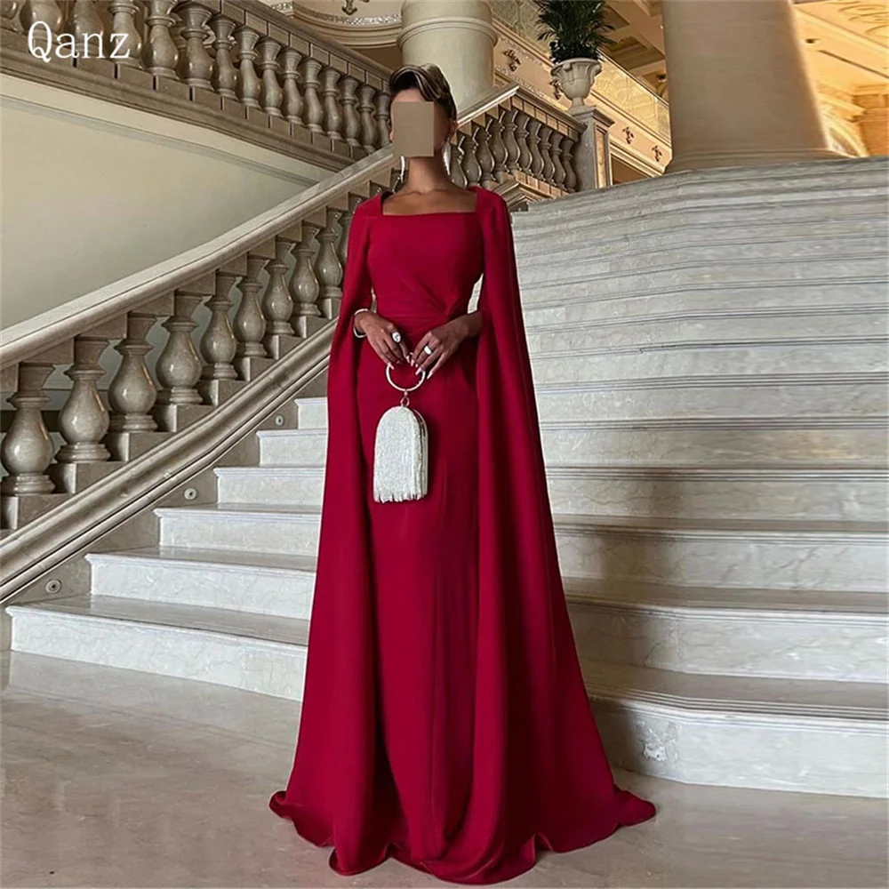 Qanz Formal Evening Dresses Long Cape Sleeves Mermaid Prom Gowns Celebrity Women Party Dress Vestidos De Noche Customized