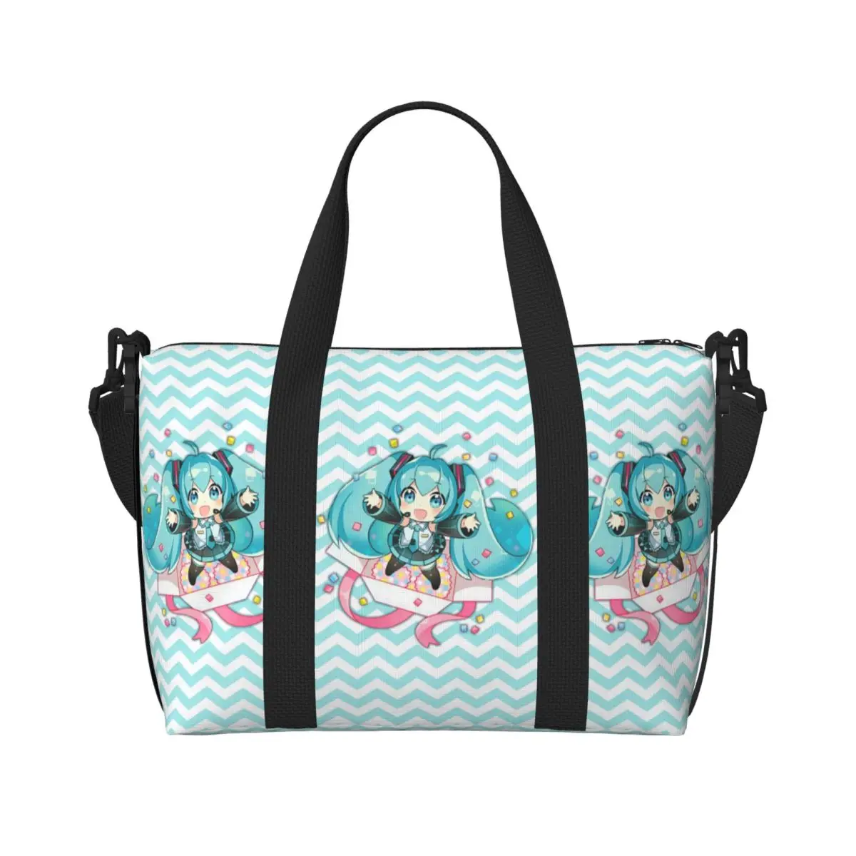 カスタム-h-hatsunes-ビーチトートバッグ-女性用-ミュージックガール-ボーカロイド-ヴィンテージプリント-ビッグコンパートメント-ビーチジム-トラベルバッグ