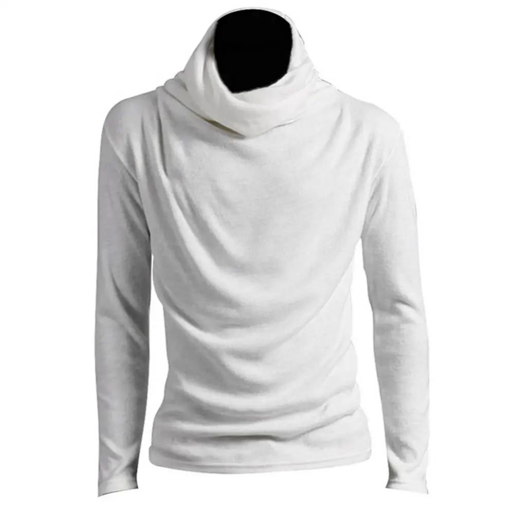 

Men T-shirt Pullover Top Slim Long Sleeve Solid Color Chic Heap Collar Bottoming