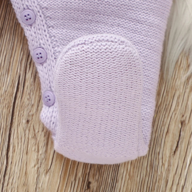 Newborn Baby Romper Set Knit Girl Jumpsuit Outfits Long Sleeve 3PCS Infant Clothes Hat Gloves Fashion Bow Ruffles 0-9M Foot Wrap