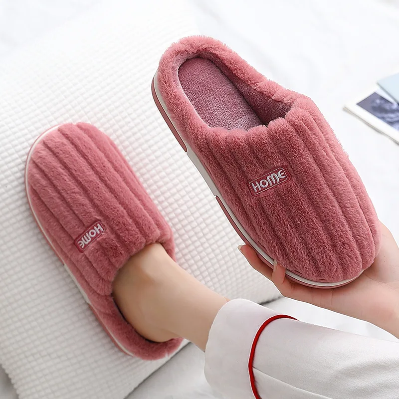 Big Size 48 49 Men Home Slippers Winter Warm Plush Women Soft Furry Shoes Couples Casual Bedroom Thick Sole Non-Slip Slides