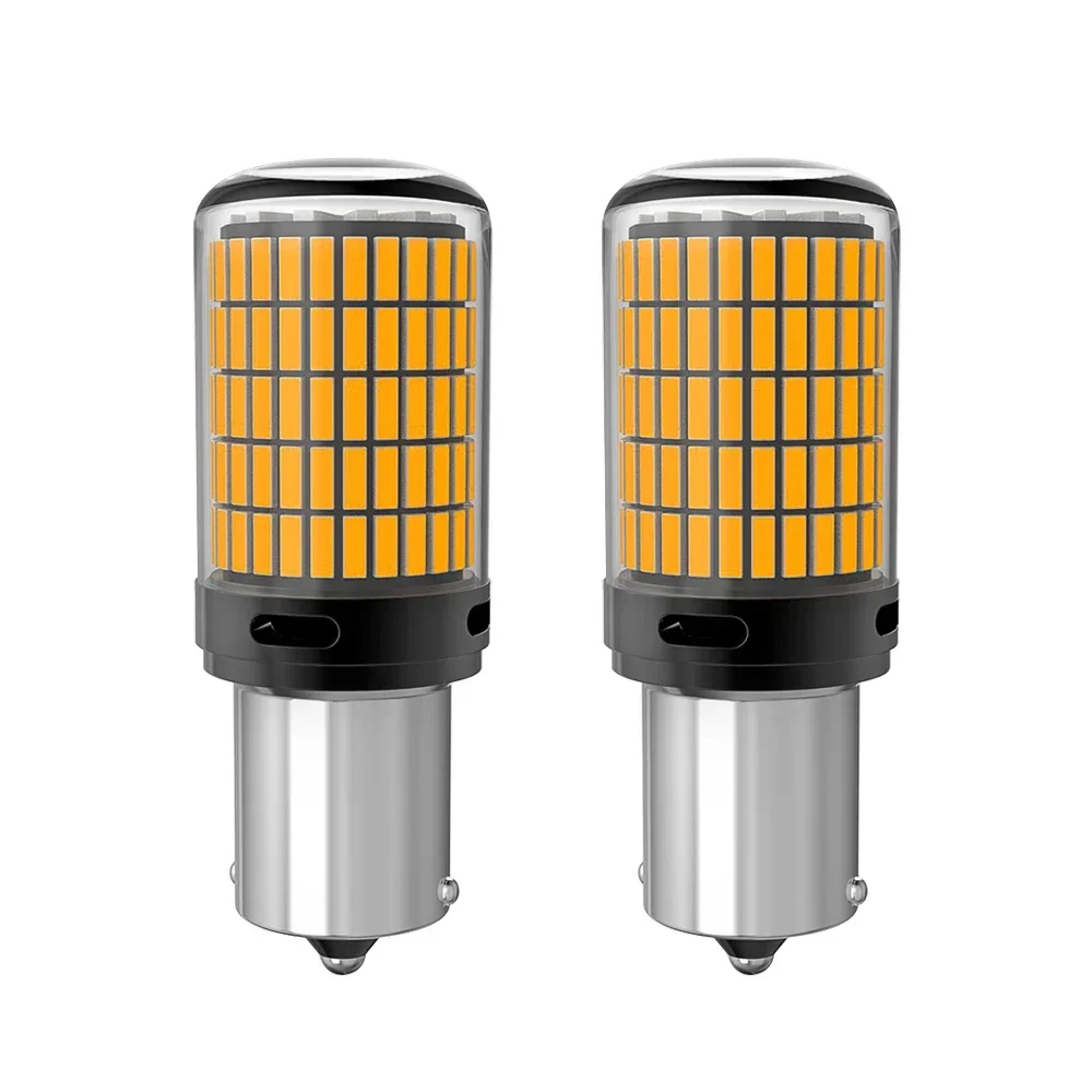 2pcs BA15S P21W BAU15S PY21W 1157 BAY15D P21/5W W21W T25 Front Rear Turn Signal Bulb Canbus Led Amber Yellow 4014 Chipset 144SMD