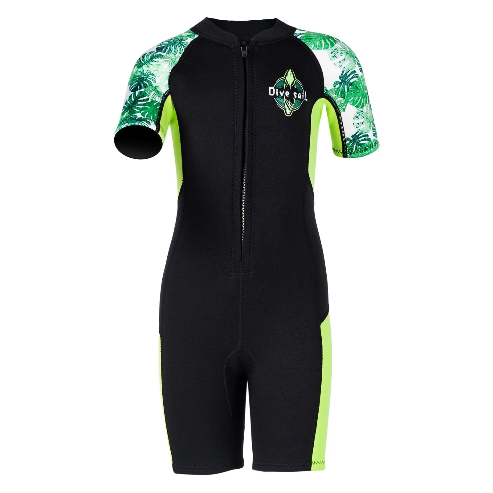 

Kids Boys Girls Swim Leotard 2.5mm Neoprene Thermal Wetsuit Leaf Printed Thigh Length Jumpsuit for Swimming Diving Snorkeling