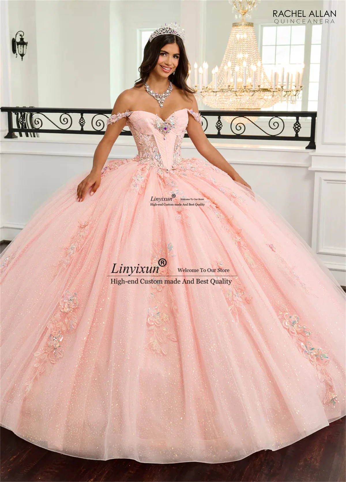 فساتين Quinceanera المكسيكية مع زينة مطرزة حسب الطلب 16 فساتين بدون أكتاف الأميرة فيستدوس دي 15 أنيوس #1